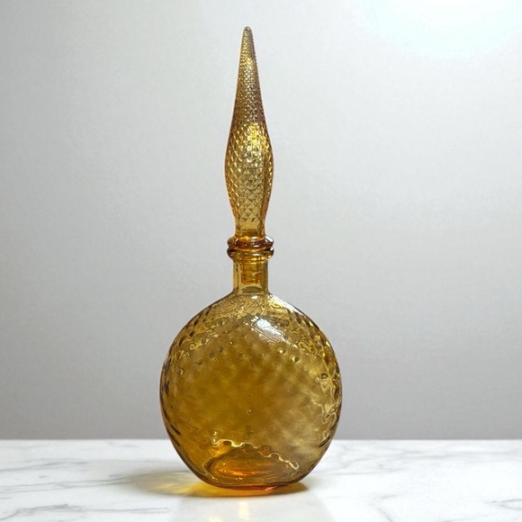 Vintage Empoli Style Glass Genie Bottle Decanter w Stopper 15" Amber Glass MCM - Picture 1 of 9